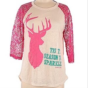 XL SOUTHERN GRACE TIS THE SEASON TO SPARKLE XMAS PINK GLITTER REINDEER SHIRT